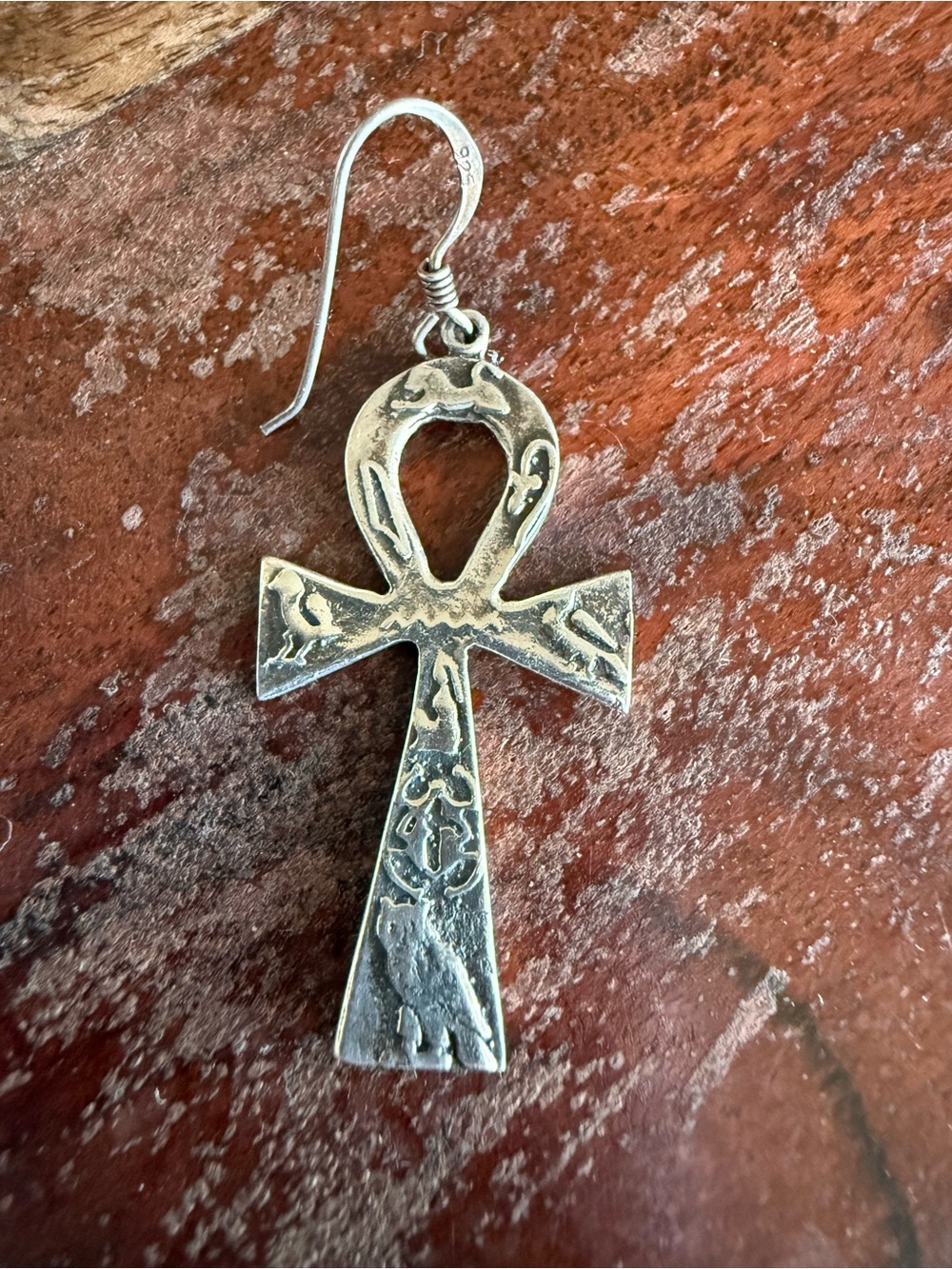 Antique Sterling Silver Ankh Drop Single Earring from Witch’s Estate Sale